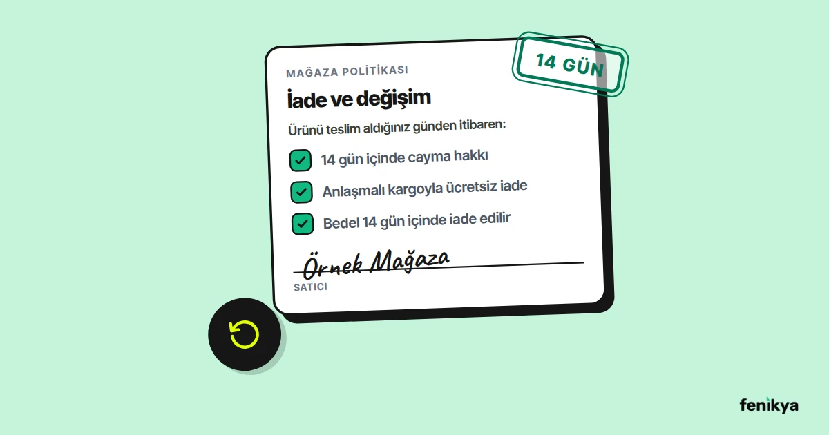 Cayma hakkı ve iade koşullarını gösteren iade politikası belgesi çizimi