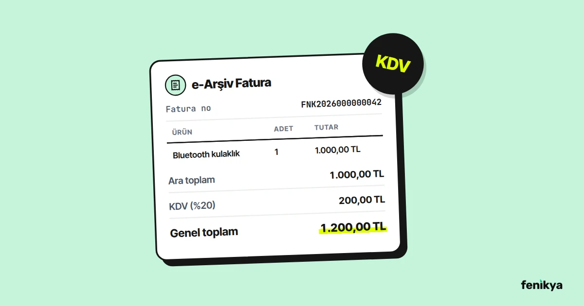 Ara toplam, KDV ve genel toplamı gösteren e-Arşiv fatura çizimi