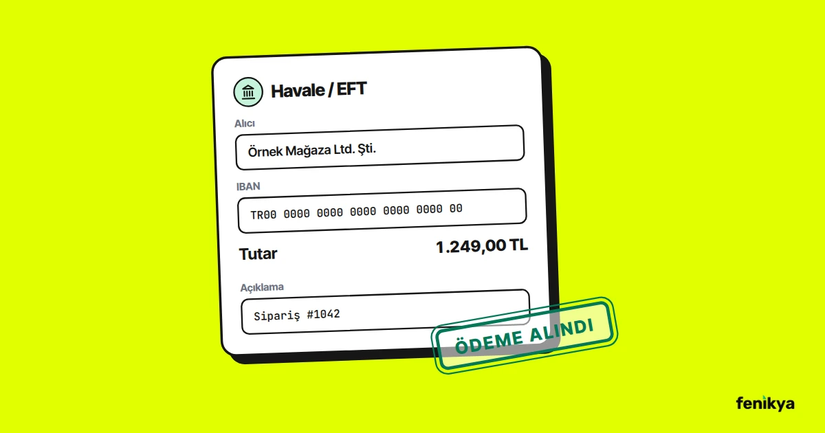 IBAN ve sipariş numarası açıklamalı havale dekontu çizimi