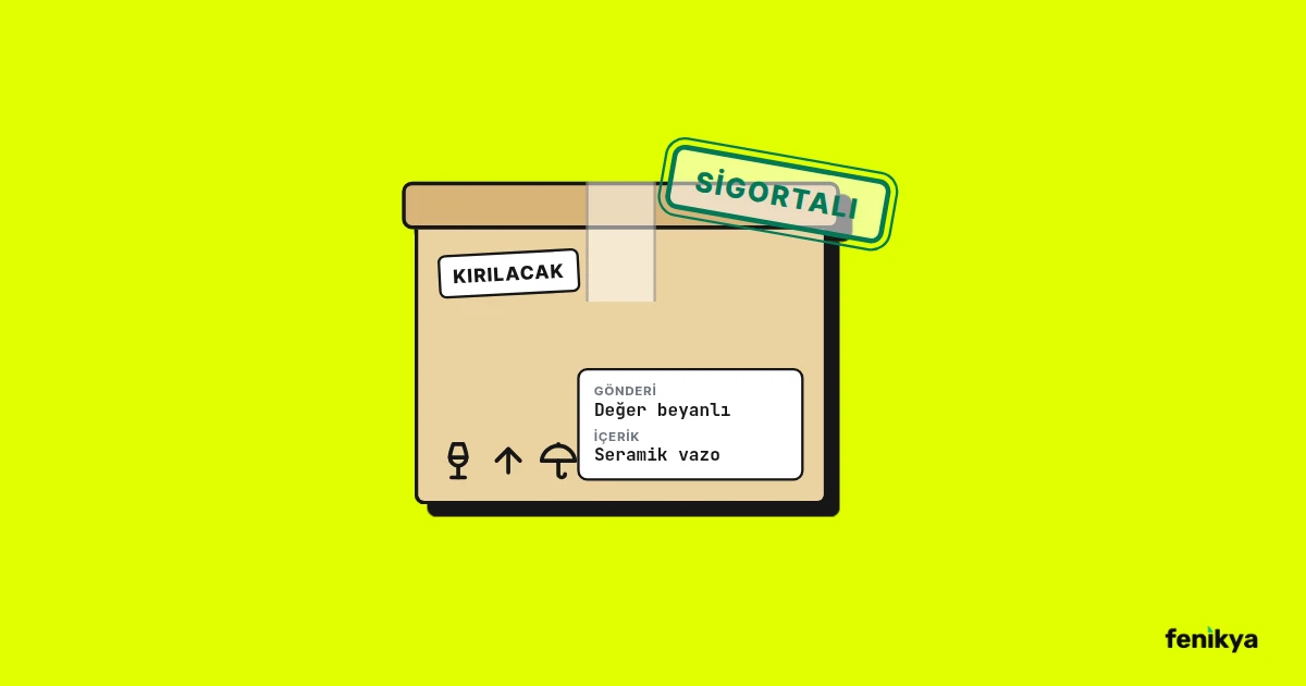 Kırılacak eşya etiketli, değer beyanlı kargo kolisi çizimi