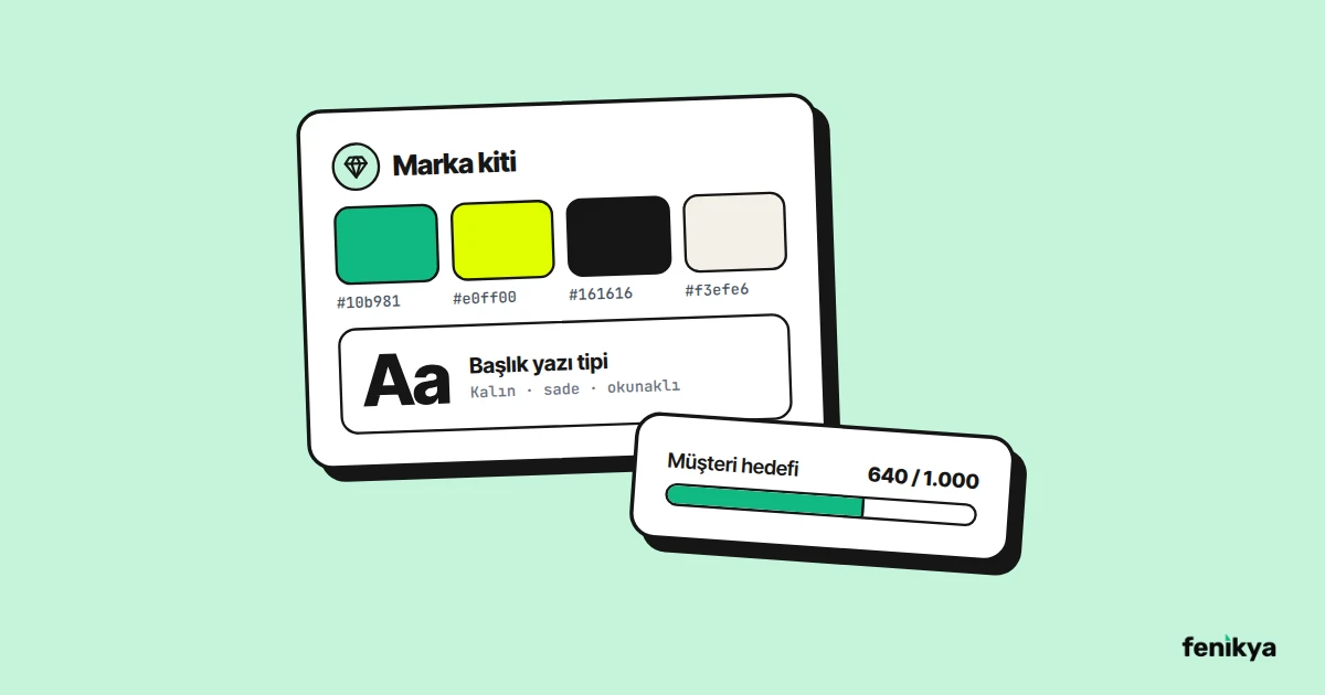 Renk paleti, yazı tipi ve müşteri hedefini gösteren marka kiti çizimi