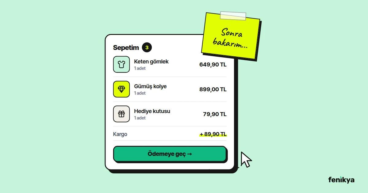 Sona eklenen kargo ücreti nedeniyle yarım kalan alışveriş sepeti çizimi