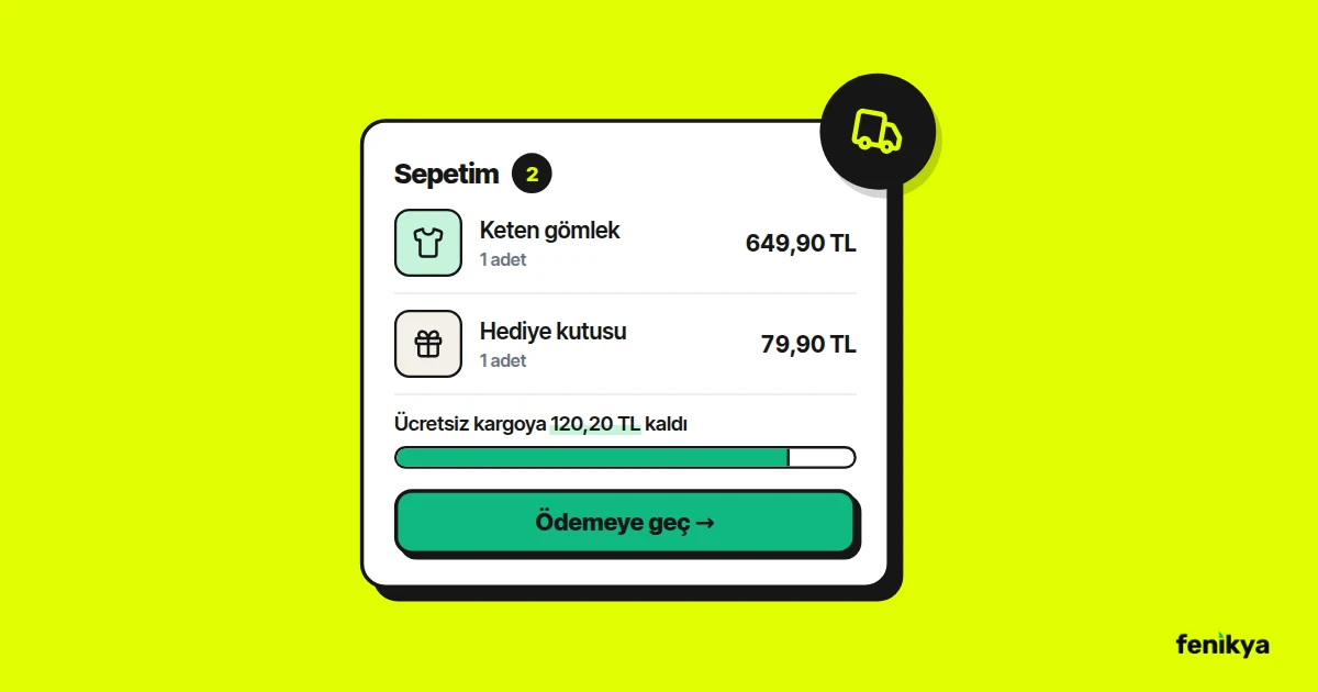 Ücretsiz kargo eşiğine kalan tutarı gösteren sepet çizimi